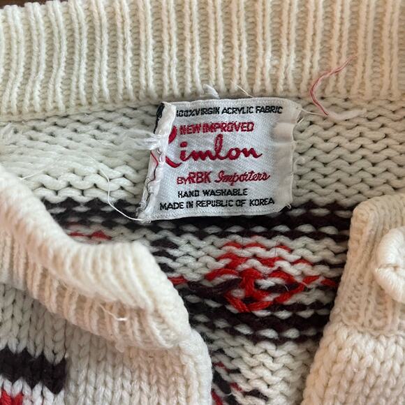 VTG 50s Kimlon by RBK Importers Ivory Floral Knit Sweater Cardigan Size S/M - Picture 3 of 5